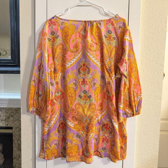 Lauren Ralph Lauren Ruffled Multicolor Paisley Cotton 3/4 Button Sleeve Top 1X - Picture 2 of 5